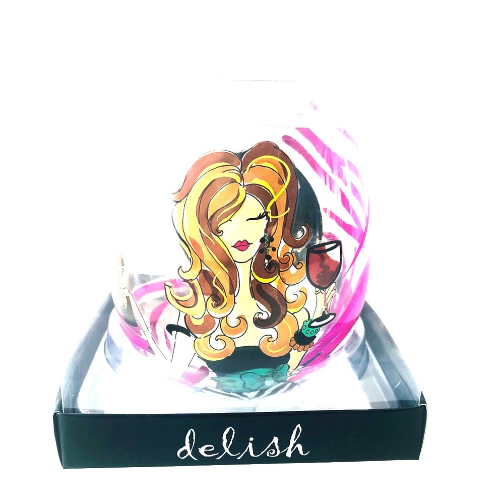 Delish hand painted wine glass 18 ounces